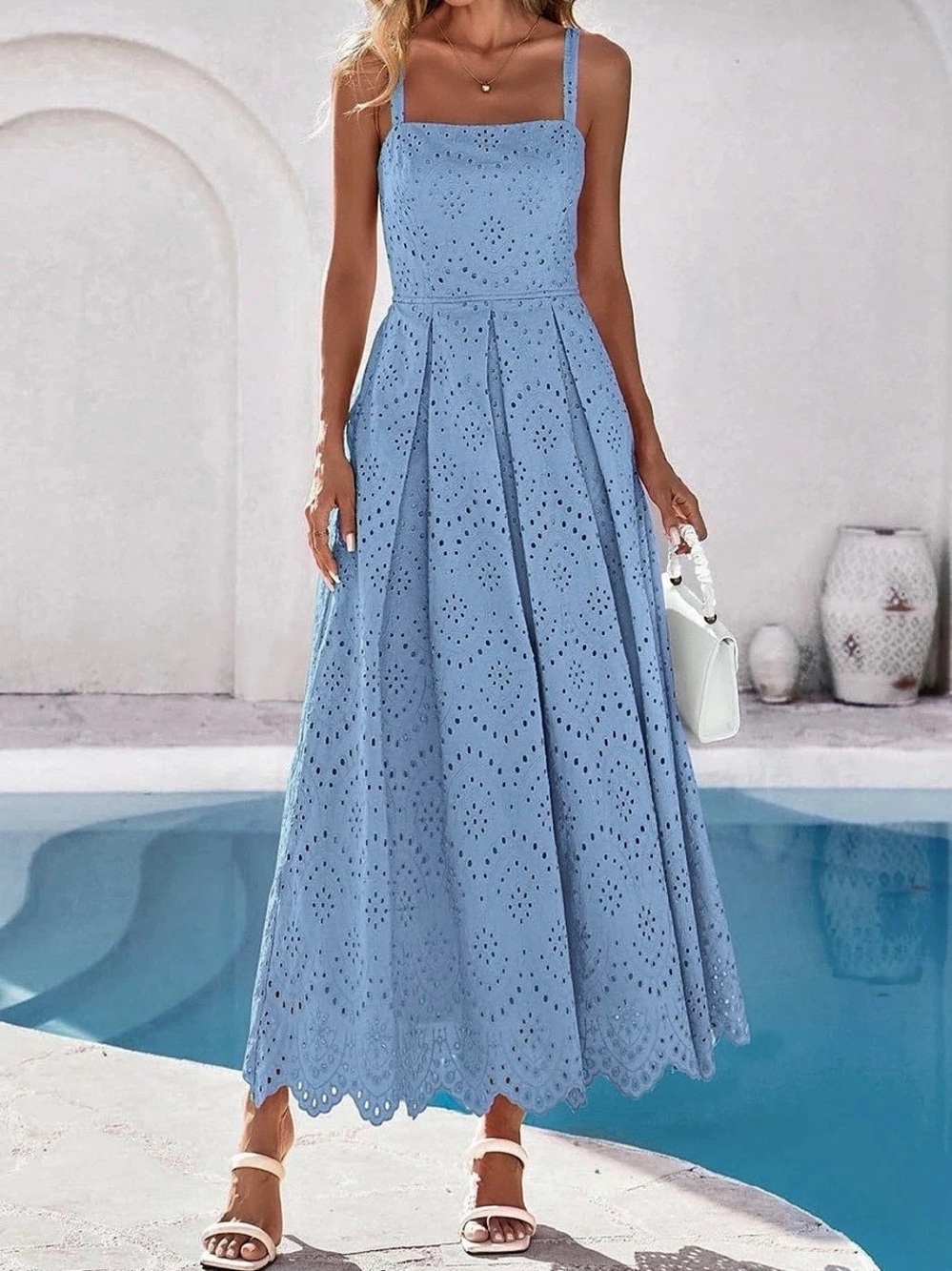 Blue Eyelet Maxi Dress Like New